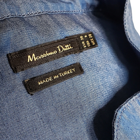 Massimo Dutti Shirt Dress 3/4 Sleeves Mockneck Minimalist Lyocell Chambray Midi - Picture 8 of 16